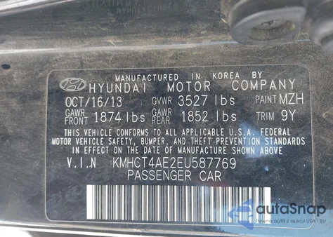 2014 Hyundai Accent Gls from USA, damaged, VIN KMHCT4AE2EU587769